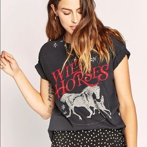 Daydreamer Wild Horses Black Graphic Tee Large